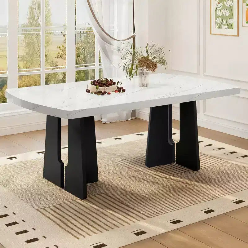 GDFStudio Hawkins 63 Table à manger moderne effet marbre avec pieds géométriques robustes