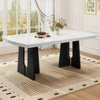 GDFStudio Hawkins 63 Table à manger moderne effet marbre avec pieds géométriques robustes