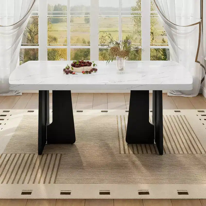 GDFStudio Hawkins 63 Table à manger moderne effet marbre avec pieds géométriques robustes