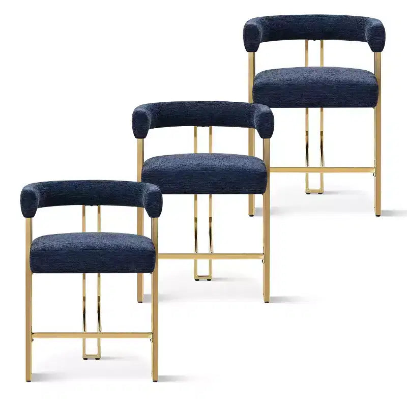 Lot de 3 tabourets de bar à hauteur de comptoir avec dossiers et accoudoirs, chaises modernes en chenille pour îlot de cuisine avec pieds en métal doré - Panipeachy