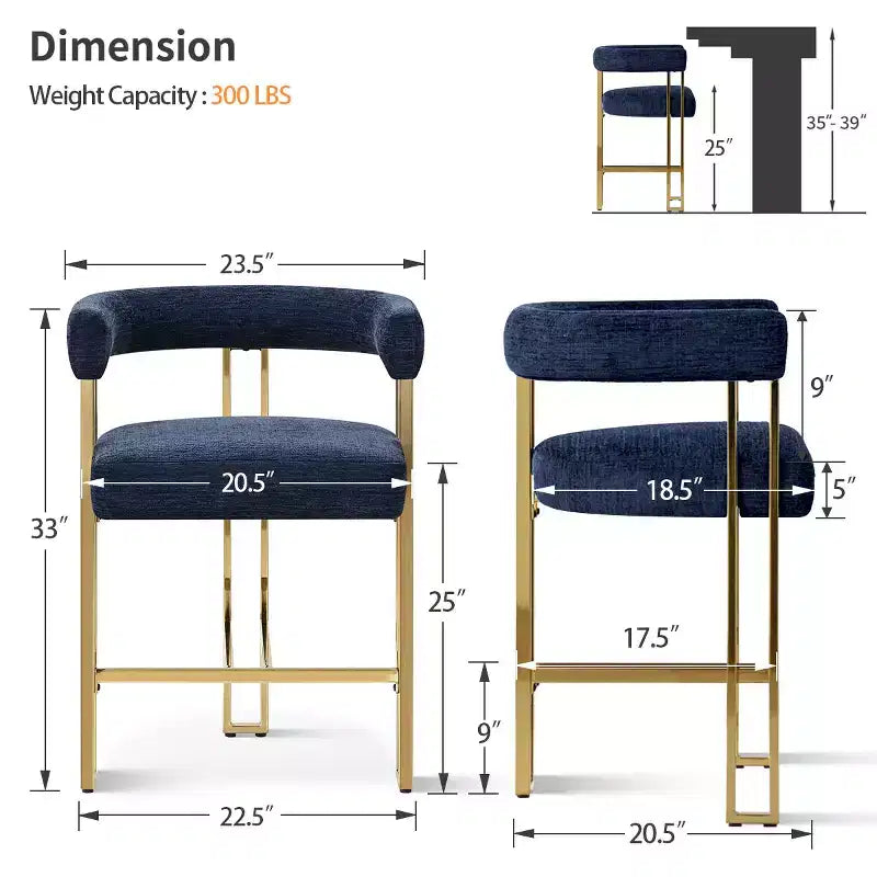 Lot de 3 tabourets de bar à hauteur de comptoir avec dossiers et accoudoirs, chaises modernes en chenille pour îlot de cuisine avec pieds en métal doré - Panipeachy
