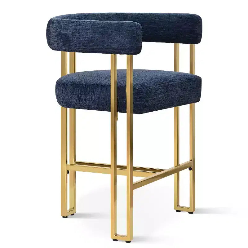 Lot de 3 tabourets de bar à hauteur de comptoir avec dossiers et accoudoirs, chaises modernes en chenille pour îlot de cuisine avec pieds en métal doré - Panipeachy