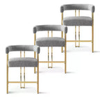 Lot de 3 tabourets de bar à hauteur de comptoir avec dossiers et accoudoirs, chaises modernes en chenille pour îlot de cuisine avec pieds en métal doré - Panipeachy