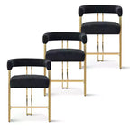Lot de 3 tabourets de bar à hauteur de comptoir avec dossiers et accoudoirs, chaises modernes en chenille pour îlot de cuisine avec pieds en métal doré - Panipeachy