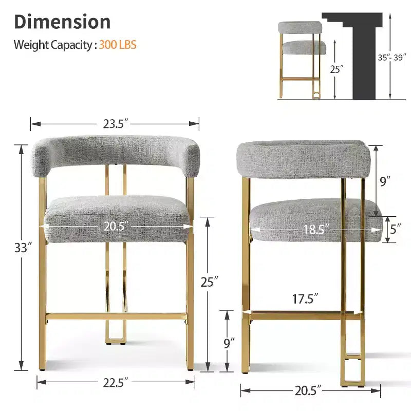 Lot de 3 tabourets de bar à hauteur de comptoir avec dossiers et accoudoirs, chaises modernes en chenille pour îlot de cuisine avec pieds en métal doré - Panipeachy