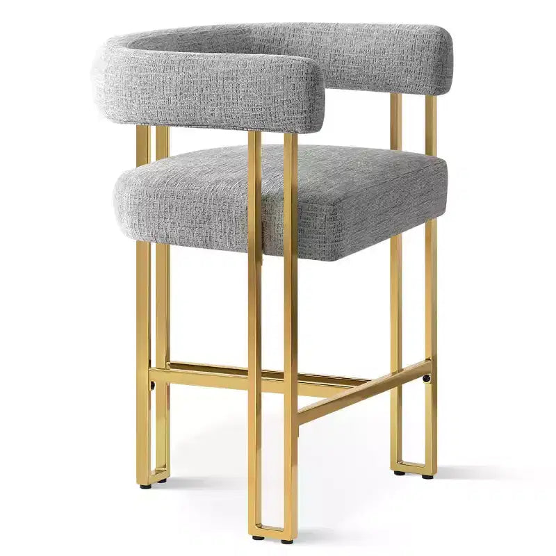 Lot de 3 tabourets de bar à hauteur de comptoir avec dossiers et accoudoirs, chaises modernes en chenille pour îlot de cuisine avec pieds en métal doré - Panipeachy