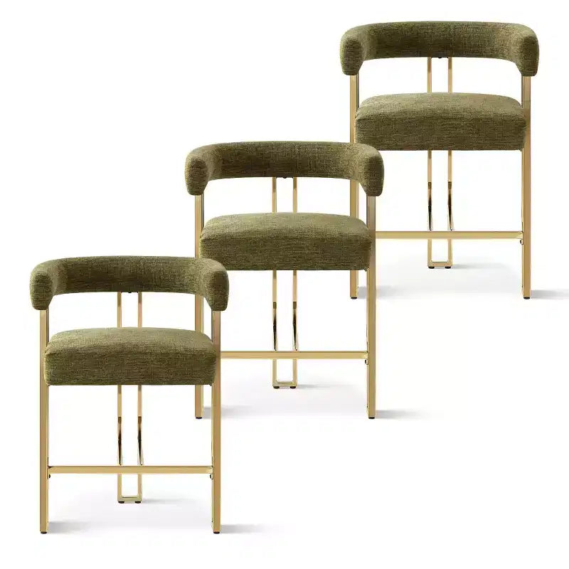 Lot de 3 tabourets de bar à hauteur de comptoir avec dossiers et accoudoirs, chaises modernes en chenille pour îlot de cuisine avec pieds en métal doré - Panipeachy