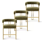 Lot de 3 tabourets de bar à hauteur de comptoir avec dossiers et accoudoirs, chaises modernes en chenille pour îlot de cuisine avec pieds en métal doré - Panipeachy