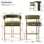 Lot de 3 tabourets de bar à hauteur de comptoir avec dossiers et accoudoirs, chaises modernes en chenille pour îlot de cuisine avec pieds en métal doré - Panipeachy