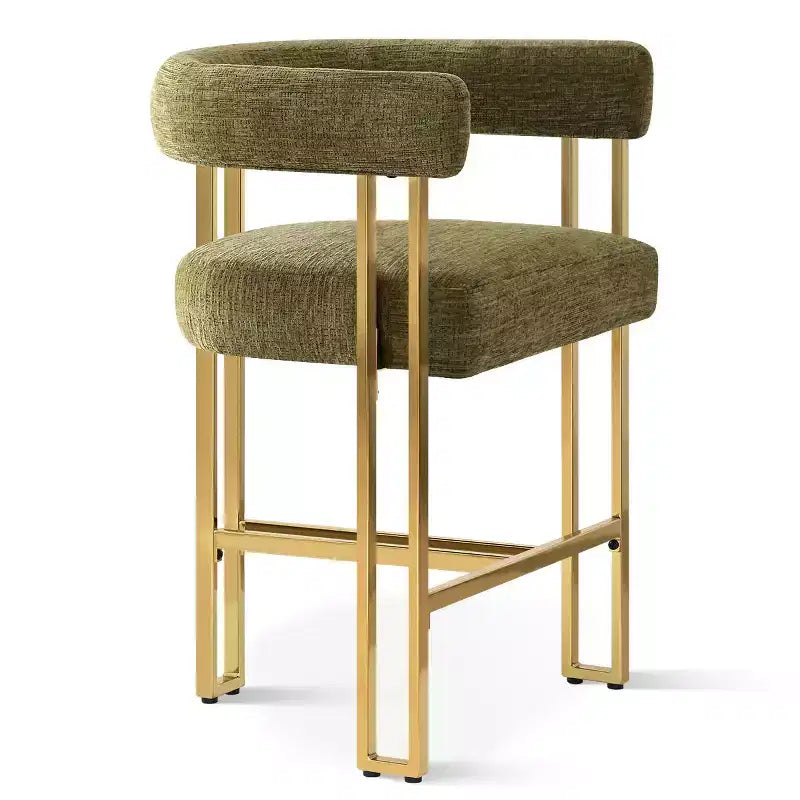 Lot de 3 tabourets de bar à hauteur de comptoir avec dossiers et accoudoirs, chaises modernes en chenille pour îlot de cuisine avec pieds en métal doré - Panipeachy