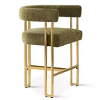 Lot de 3 tabourets de bar à hauteur de comptoir avec dossiers et accoudoirs, chaises modernes en chenille pour îlot de cuisine avec pieds en métal doré - Panipeachy