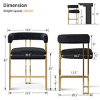 Lot de 3 tabourets de bar à hauteur de comptoir avec dossiers et accoudoirs, chaises modernes en chenille pour îlot de cuisine avec pieds en métal doré - Panipeachy