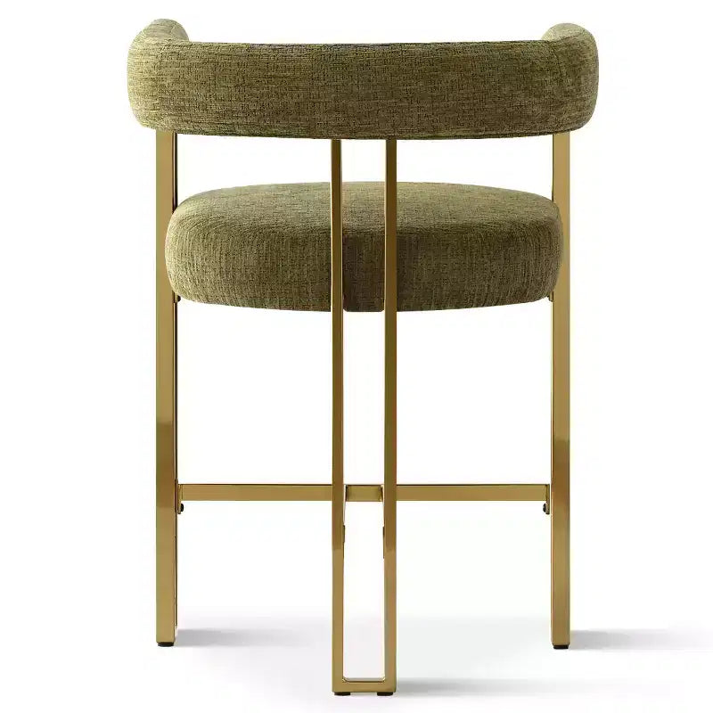 Lot de 3 tabourets de bar à hauteur de comptoir avec dossiers et accoudoirs, chaises modernes en chenille pour îlot de cuisine avec pieds en métal doré - Panipeachy