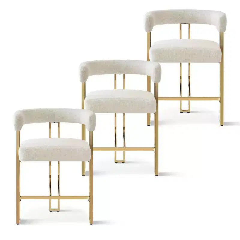 Lot de 3 tabourets de bar à hauteur de comptoir avec dossiers et accoudoirs, chaises modernes en chenille pour îlot de cuisine avec pieds en métal doré - Panipeachy