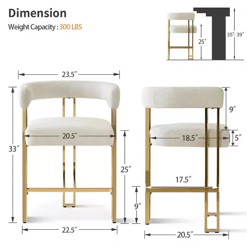 Lot de 3 tabourets de bar à hauteur de comptoir avec dossiers et accoudoirs, chaises modernes en chenille pour îlot de cuisine avec pieds en métal doré - Panipeachy