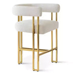 Lot de 3 tabourets de bar à hauteur de comptoir avec dossiers et accoudoirs, chaises modernes en chenille pour îlot de cuisine avec pieds en métal doré - Panipeachy