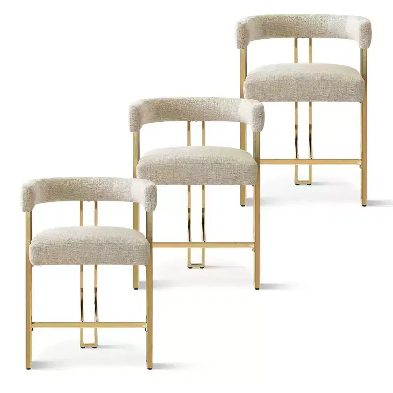 Lot de 3 tabourets de bar à hauteur de comptoir avec dossiers et accoudoirs, chaises modernes en chenille pour îlot de cuisine avec pieds en métal doré - Panipeachy