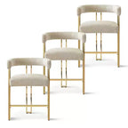 Lot de 3 tabourets de bar à hauteur de comptoir avec dossiers et accoudoirs, chaises modernes en chenille pour îlot de cuisine avec pieds en métal doré - Panipeachy