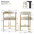 Lot de 3 tabourets de bar à hauteur de comptoir avec dossiers et accoudoirs, chaises modernes en chenille pour îlot de cuisine avec pieds en métal doré - Panipeachy