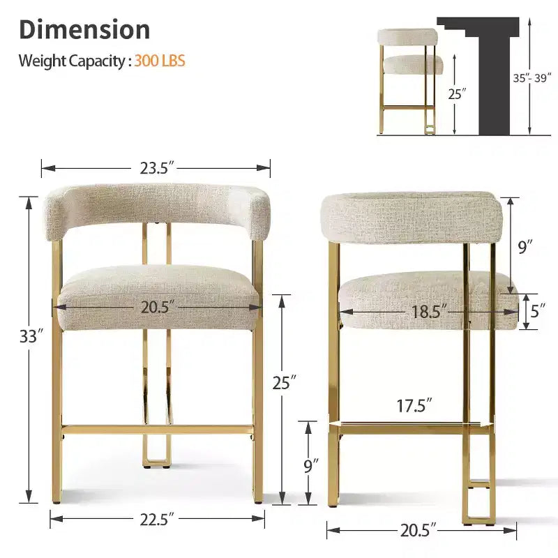 Lot de 3 tabourets de bar à hauteur de comptoir avec dossiers et accoudoirs, chaises modernes en chenille pour îlot de cuisine avec pieds en métal doré - Panipeachy