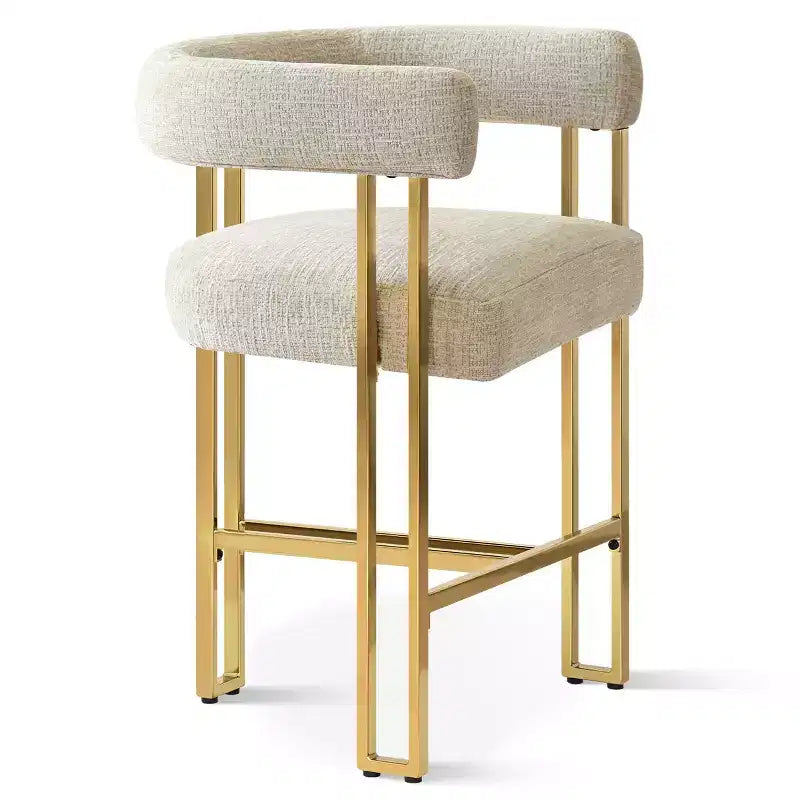 Lot de 3 tabourets de bar à hauteur de comptoir avec dossiers et accoudoirs, chaises modernes en chenille pour îlot de cuisine avec pieds en métal doré - Panipeachy