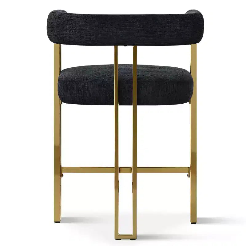 Lot de 3 tabourets de bar à hauteur de comptoir avec dossiers et accoudoirs, chaises modernes en chenille pour îlot de cuisine avec pieds en métal doré - Panipeachy