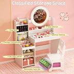 Costway Coiffeuse pour enfants avec miroir LED lumineux, table de toilette princesse avec chaise, blanc