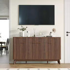 Buffet de salle à manger style ferme 60" avec tiroirs de rangement et étagères réglables, buffet en bois cannelé et bar à café pour bureau à domicile