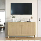 Buffet de salle à manger style ferme 60" avec tiroirs de rangement et étagères réglables, buffet en bois cannelé et bar à café pour bureau à domicile