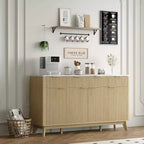 60 Farmhouse Sideboard Buffet Cabinet with Storage Drawers & Adjustable Shelves, Wood Fluted Buffet Storage Cabinet & Coffee Bar for Home Office
