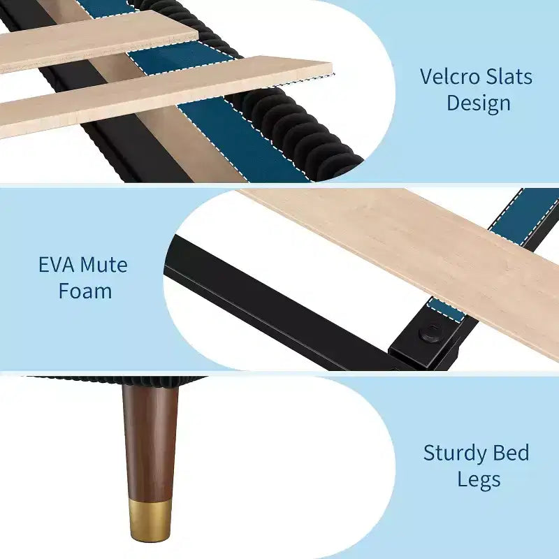 Cadre de lit plateforme King Size, cadre de lit jumeau moderne avec tête de lit rembourrée et support à lattes métalliques solides, montage facile