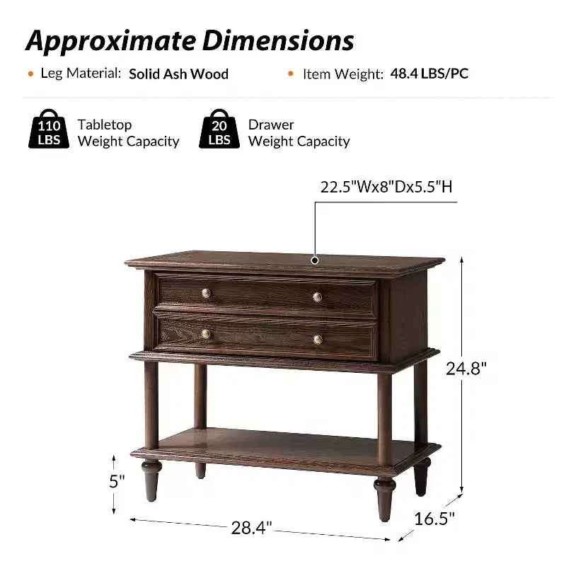 Lajos Table d'appoint 62,2 cm de haut à 1 tiroir avec prises et ports USB intégrés|ARTFUL LIVING DESIGNS