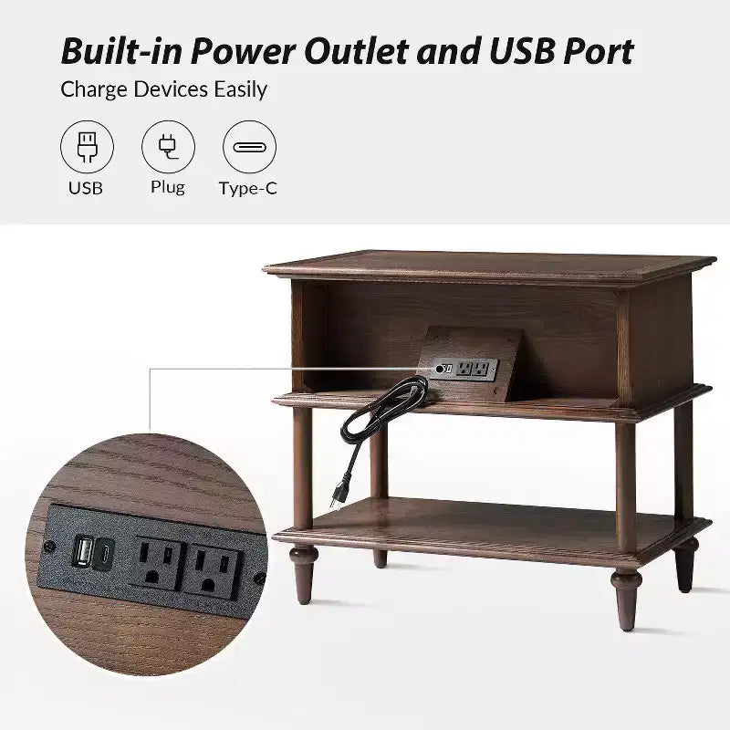 Lajos Table d'appoint 62,2 cm de haut à 1 tiroir avec prises et ports USB intégrés|ARTFUL LIVING DESIGNS
