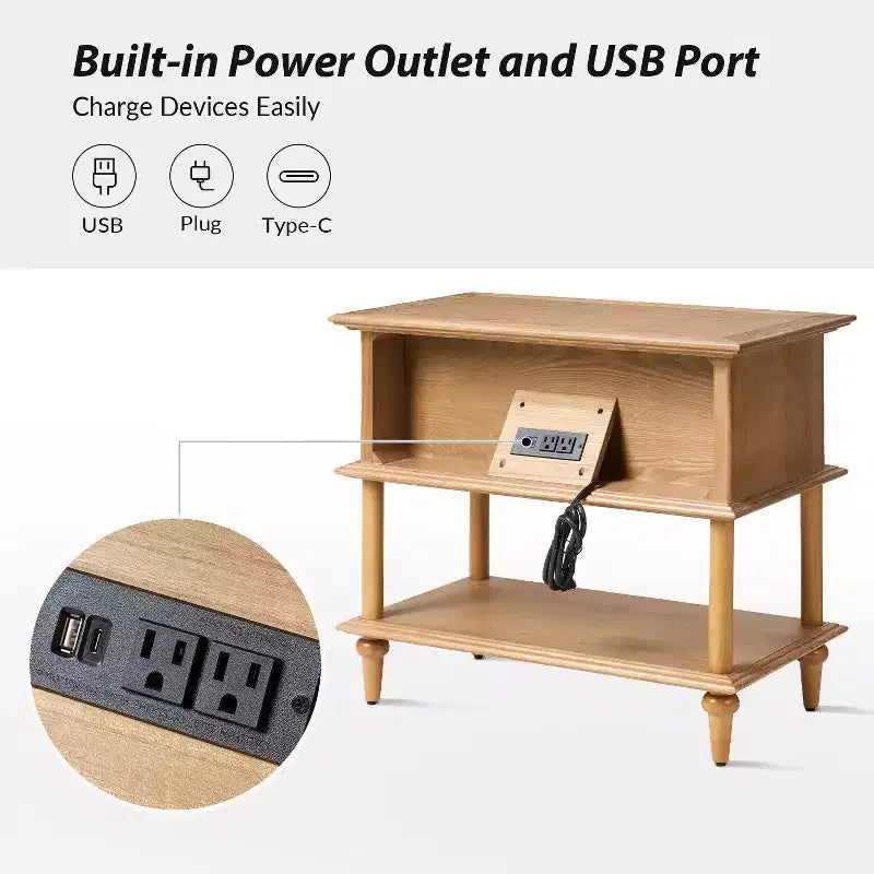 Lajos Table d'appoint 62,2 cm de haut à 1 tiroir avec prises et ports USB intégrés|ARTFUL LIVING DESIGNS