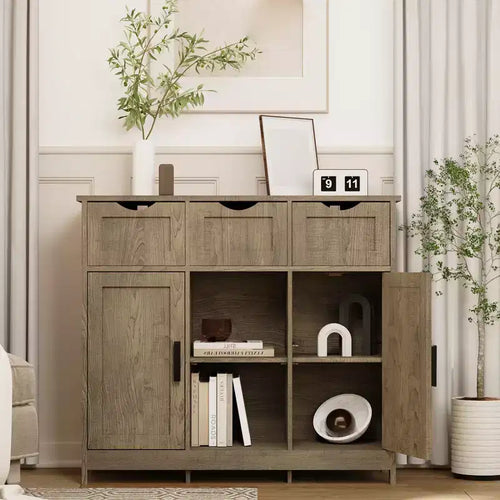 35 Sideboard Buffet Cabinet, Wooden Coffee Bar Cabinet with 3 Drawers, Accent Entryway Console Table