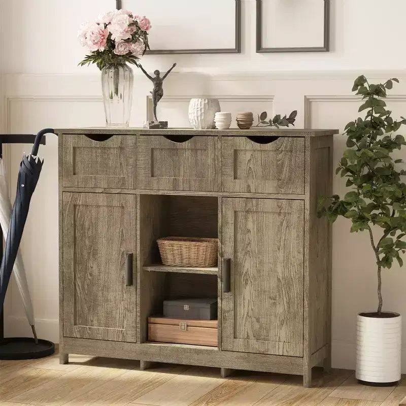 Bahut de buffet de 35", meuble de bar à café en bois avec 3 tiroirs, table console d'entrée d'appoint