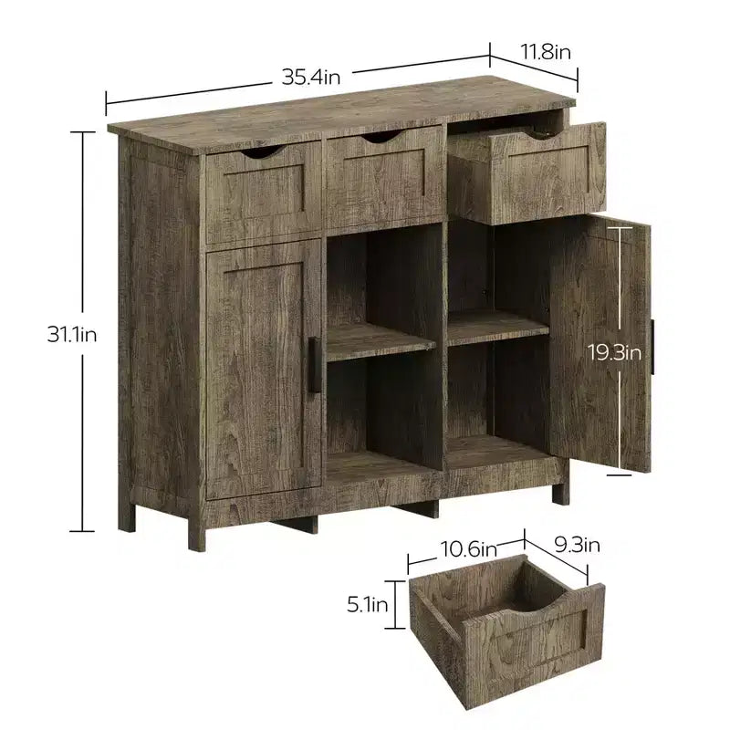 Bahut de buffet de 35", meuble de bar à café en bois avec 3 tiroirs, table console d'entrée d'appoint