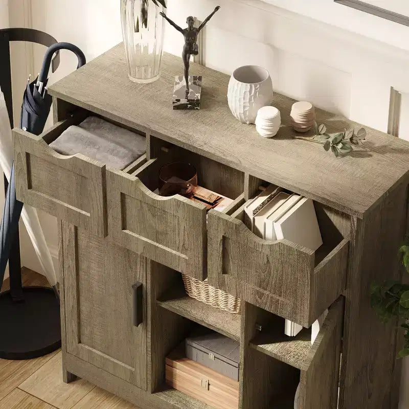 Bahut de buffet de 35", meuble de bar à café en bois avec 3 tiroirs, table console d'entrée d'appoint
