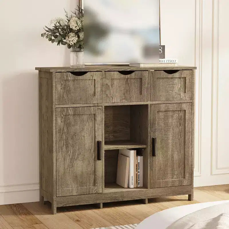 Bahut de buffet de 35", meuble de bar à café en bois avec 3 tiroirs, table console d'entrée d'appoint