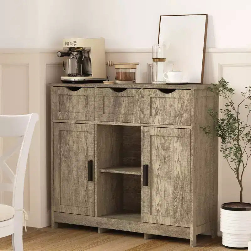 Bahut de buffet de 35", meuble de bar à café en bois avec 3 tiroirs, table console d'entrée d'appoint