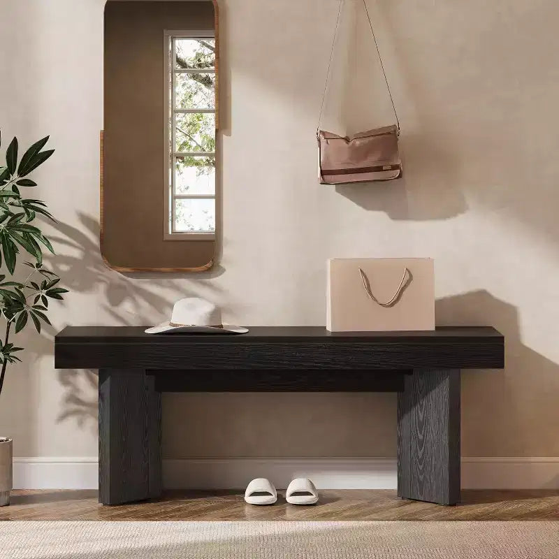 Banc d'entrée en bois Lantine 47, banc de bout de lit de ferme d'intérieur, bancs de table longs pour chambre à coucher, couloir, hall d'entrée, bout de lit (noir)