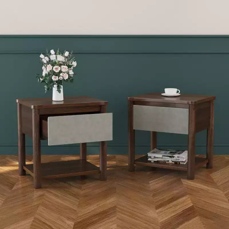 Set of 2 Modern Wood Nightstands with Drawer, Farmhouse Bedside Tables for Bedroom or Living Room-Panipeachy