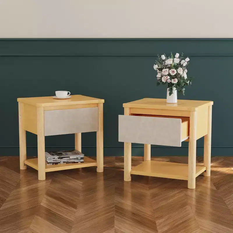 Ensemble de 2 tables de nuit modernes en bois avec tiroir, tables de chevet de style ferme pour chambre ou salon - Panipeachy