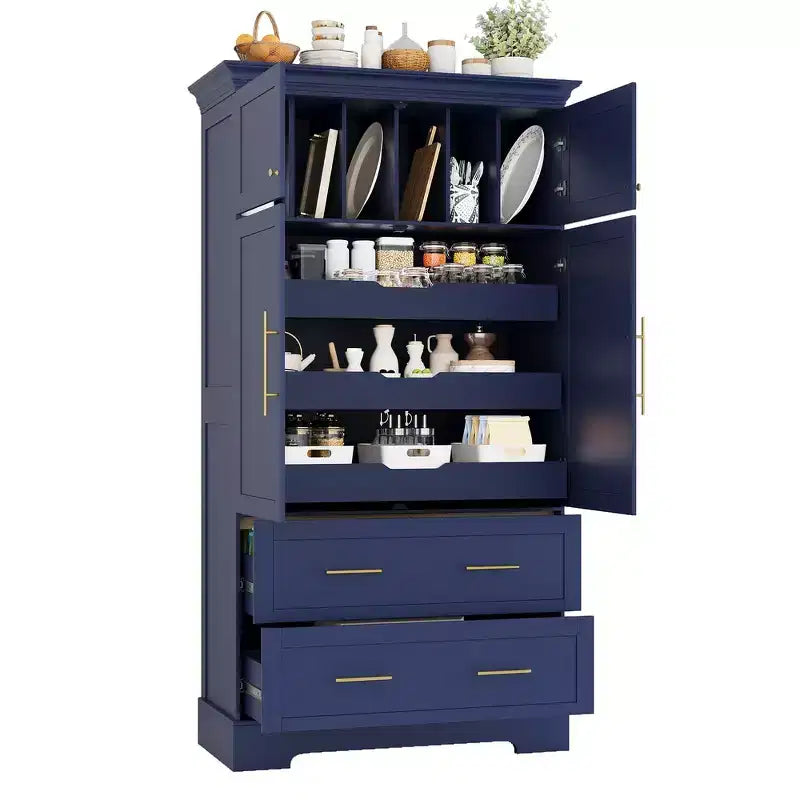 Whisen 72,6'' H Meuble de cuisine autoportant, Buffets, Grand placard de rangement avec 4 portes