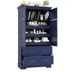 Whisen 72,6'' H Meuble de cuisine autoportant, Buffets, Grand placard de rangement avec 4 portes