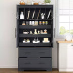 Whisen 72,6'' H Meuble de cuisine autoportant, Buffets, Grand placard de rangement avec 4 portes