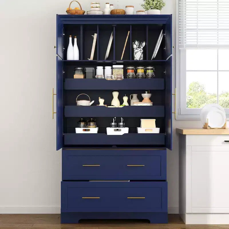 Whisen 72,6'' H Meuble de cuisine autoportant, Buffets, Grand placard de rangement avec 4 portes