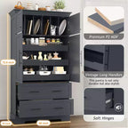 Whisen 72,6'' H Meuble de cuisine autoportant, Buffets, Grand placard de rangement avec 4 portes
