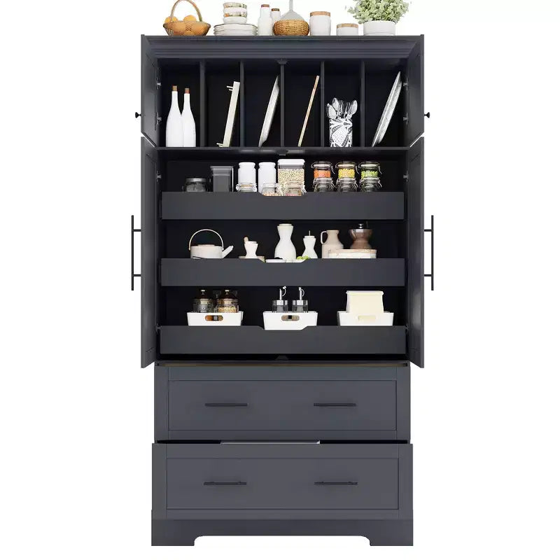 Whisen 72,6'' H Meuble de cuisine autoportant, Buffets, Grand placard de rangement avec 4 portes