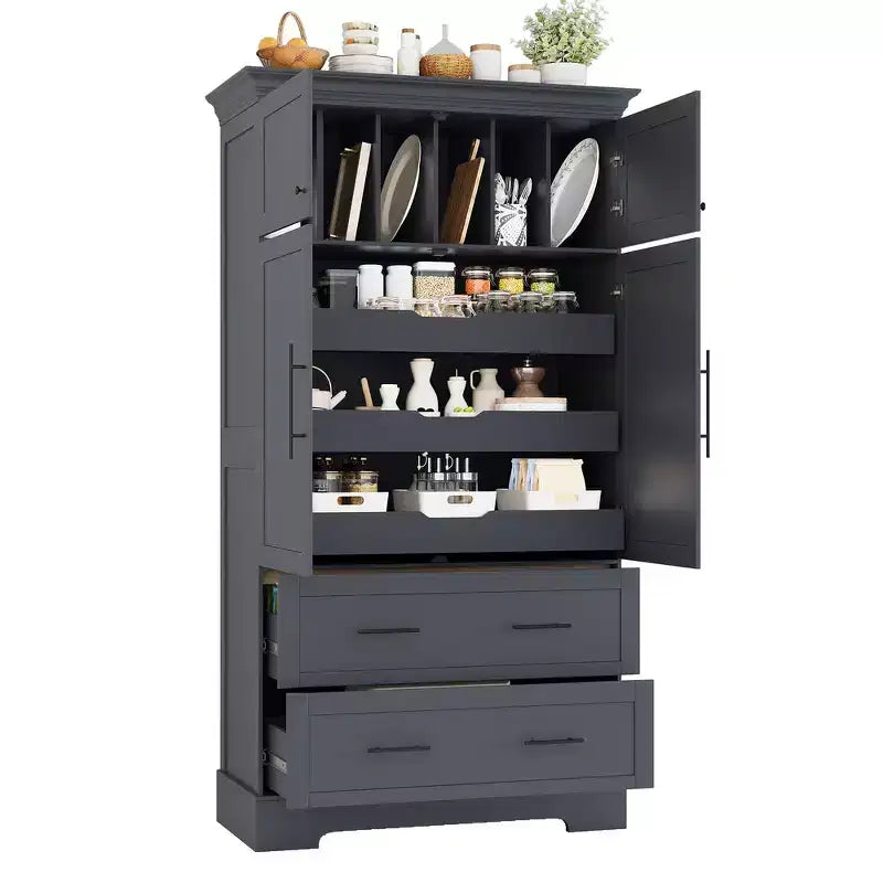 Whisen 72,6'' H Meuble de cuisine autoportant, Buffets, Grand placard de rangement avec 4 portes